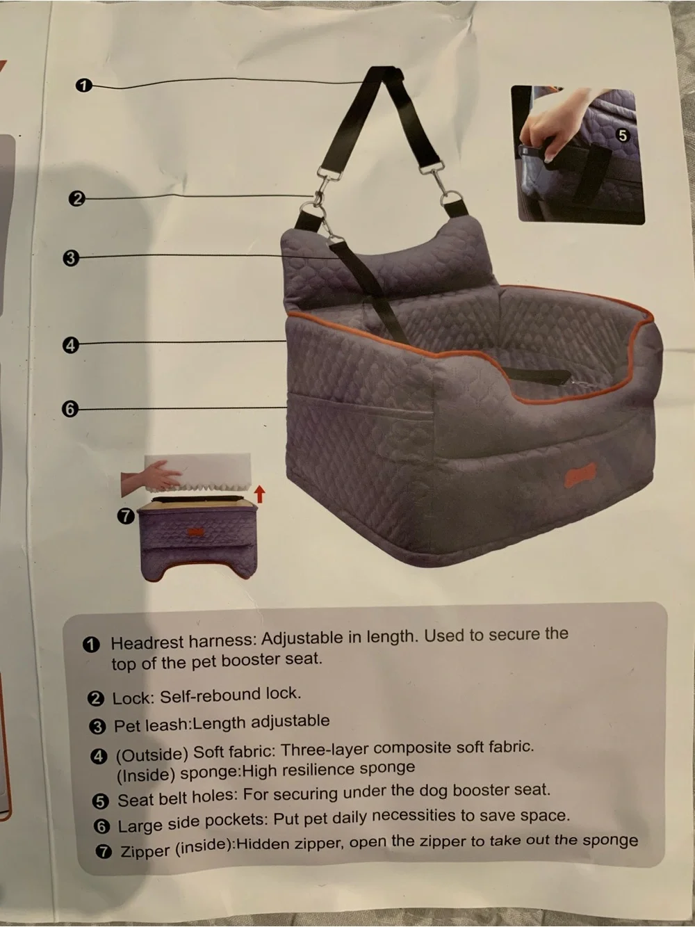 Quilted Purple Travel Pet Bed/Car Booster Seat
